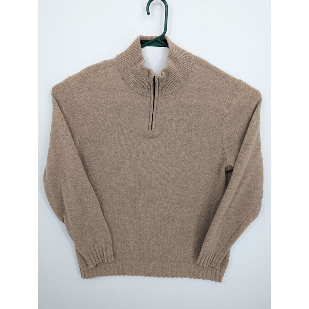 BILLS KHAKIS Men's 100% Wool Khaki Tan 1/4 Zip Pullover Sweater, Made in USA, L